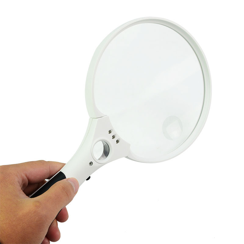 TH-607B Jumbo Size LED Lighted Reading Magnifier Magnifying Glass With LED Light Dia.130mm Power 2X 4X 25X For Books