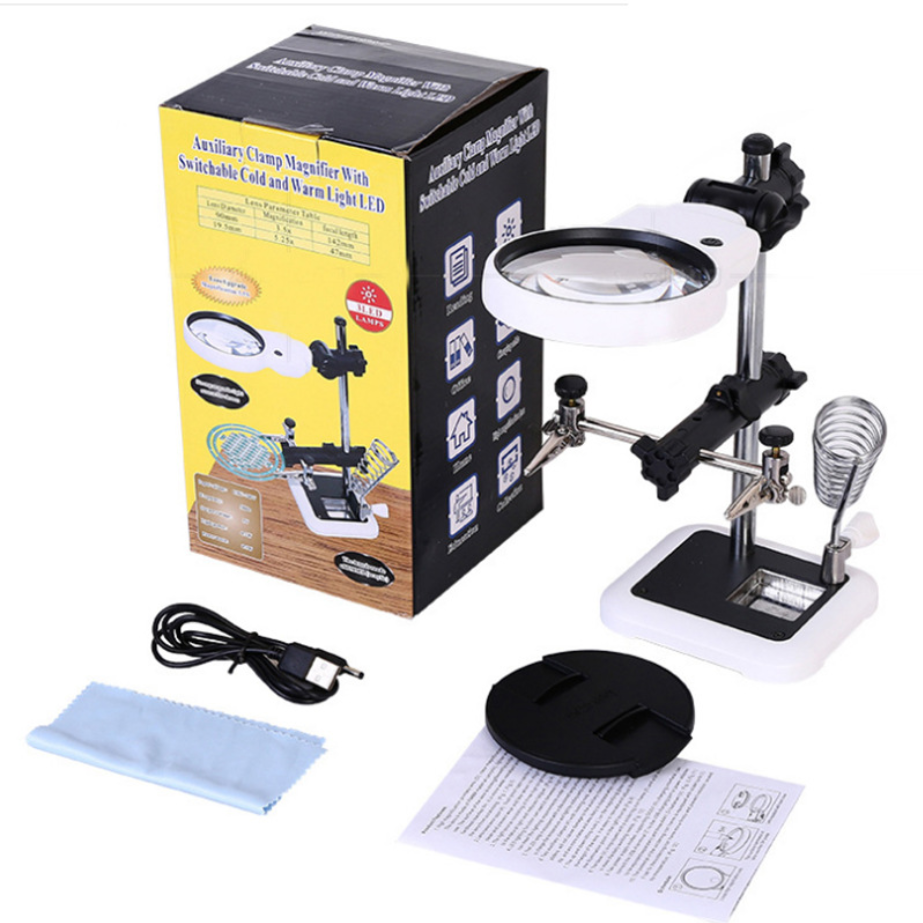 EU Plug Welding Magnifying Glass with 3 In1 Hand Soldering Solder Iron Stand for Repair