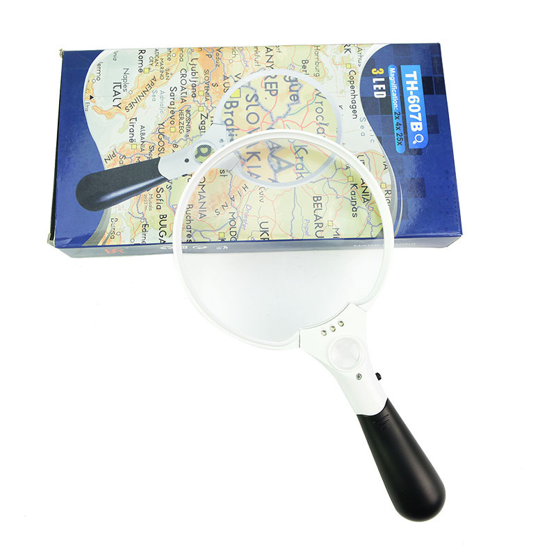 TH-607B Jumbo Size LED Lighted Reading Magnifier Magnifying Glass With LED Light Dia.130mm Power 2X 4X 25X For Books