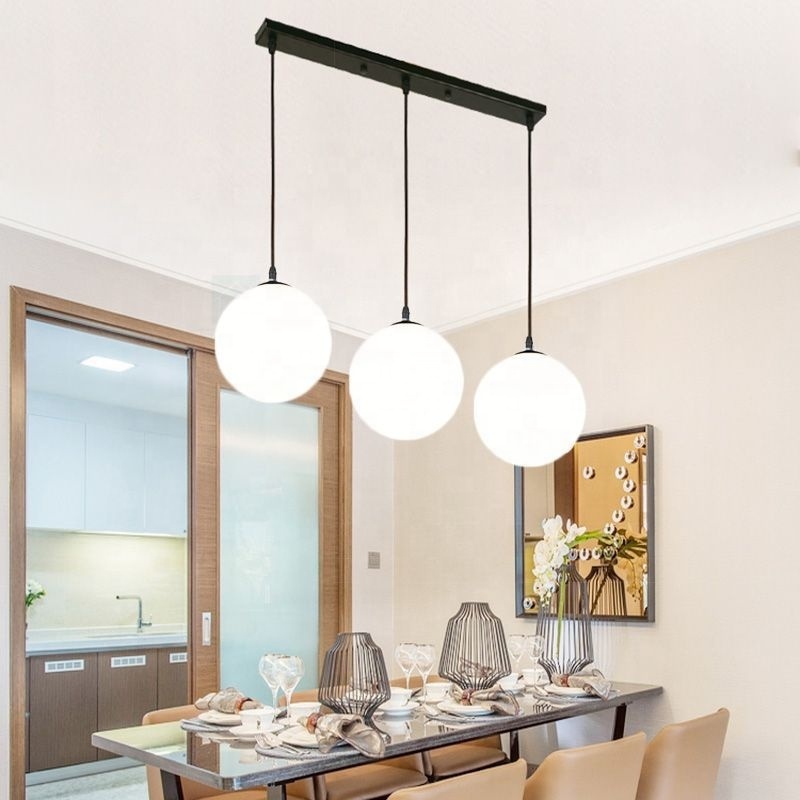 Creative White Glass Ball Pendant Light E27 Ceiling Hanging Lamp for Home Living Room Dining Room Restaurant Chandelier Lighting