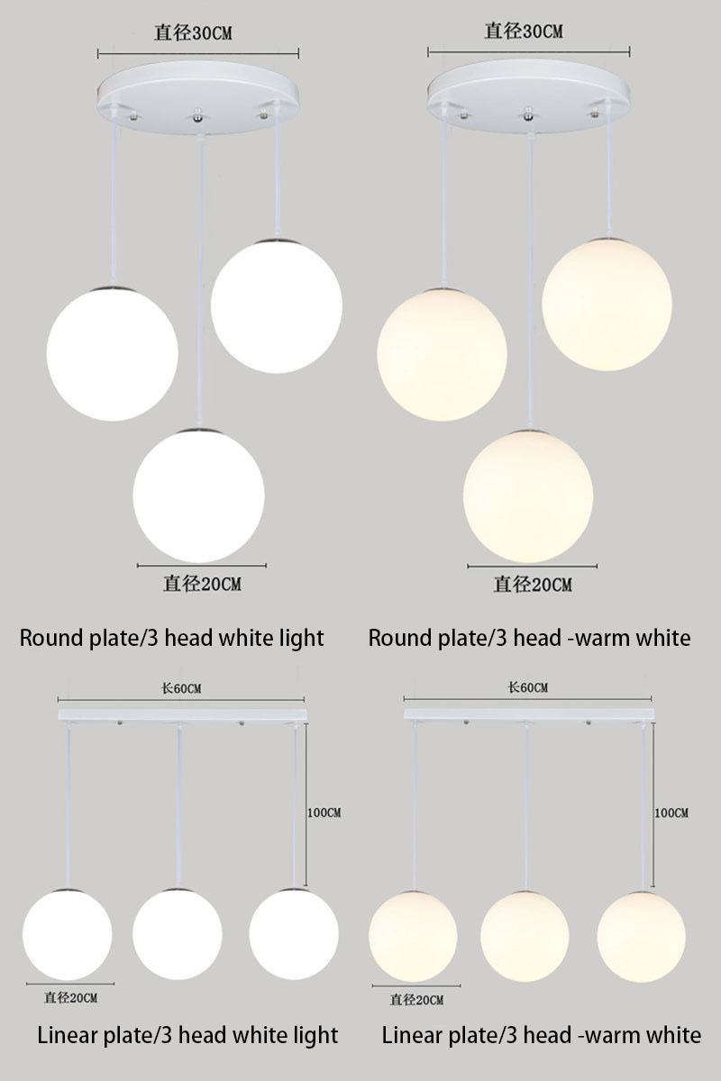 Creative White Glass Ball Pendant Light E27 Ceiling Hanging Lamp for Home Living Room Dining Room Restaurant Chandelier Lighting