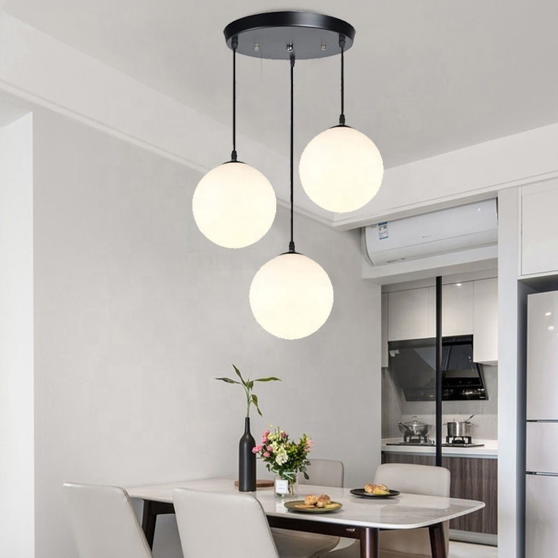 Creative White Glass Ball Pendant Light E27 Ceiling Hanging Lamp for Home Living Room Dining Room Restaurant Chandelier Lighting