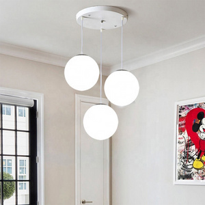 Creative White Glass Ball Pendant Light E27 Ceiling Hanging Lamp for Home Living Room Dining Room Restaurant Chandelier Lighting