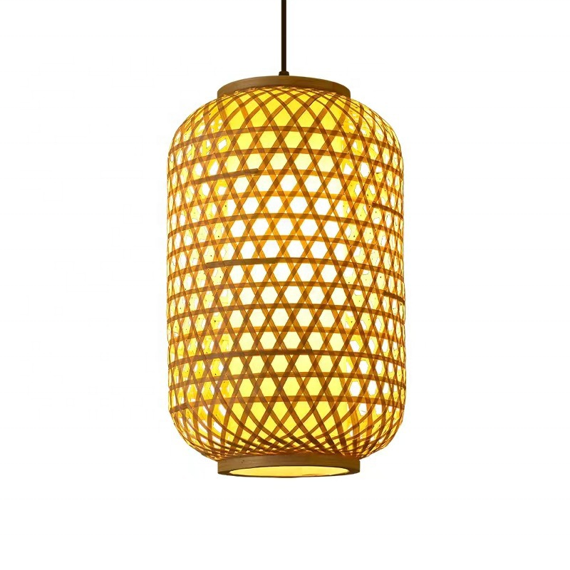 Rustic Handmade Wicker Woven Bamboo High Ceiling Hanging Pendant Light Wood Lighting Fixtures for Living Room Hotel Restaurant