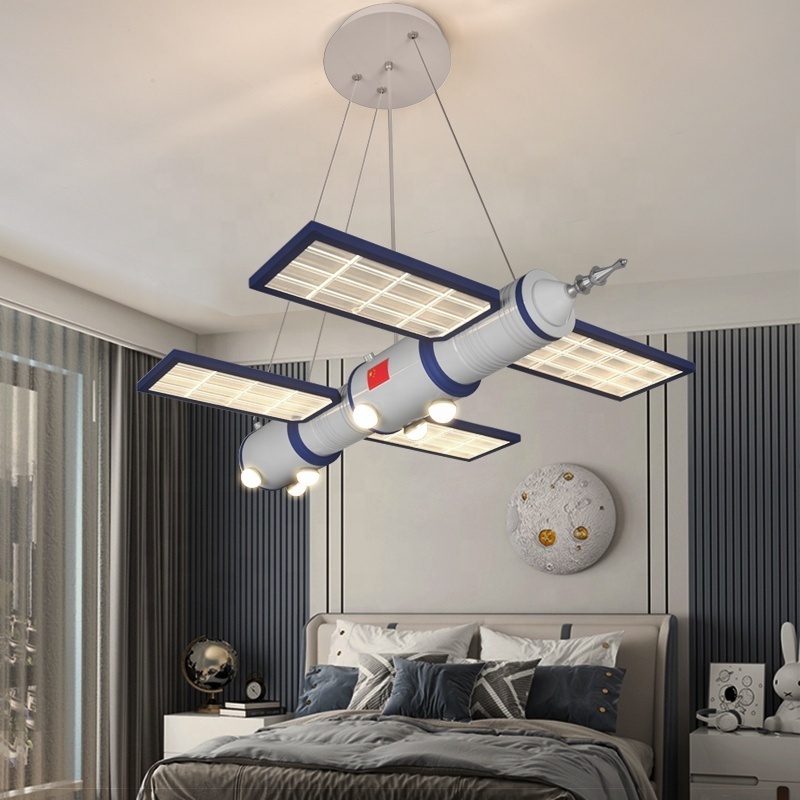 Kids Bedroom Decoration Lamp Astronaut Satellite Ceiling Chandelier Creative Space Station Shop Model Lamp Lights