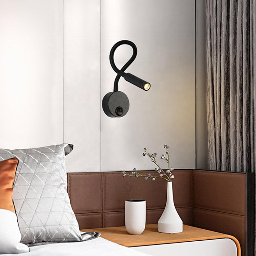 Indoor Bedroom Hotel Study Lights Flexible LED Wall Lamp 3W Gooseneck Book Reading Light with On/Off Switch and Plug in Cord