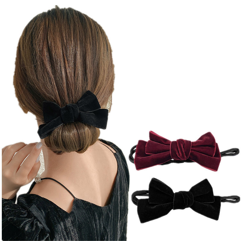 Korean Magic Hair Bun Maker Velvet Bow Hairpin Boutique Hair Bands for Women DIY Hair Style Curler Accessories