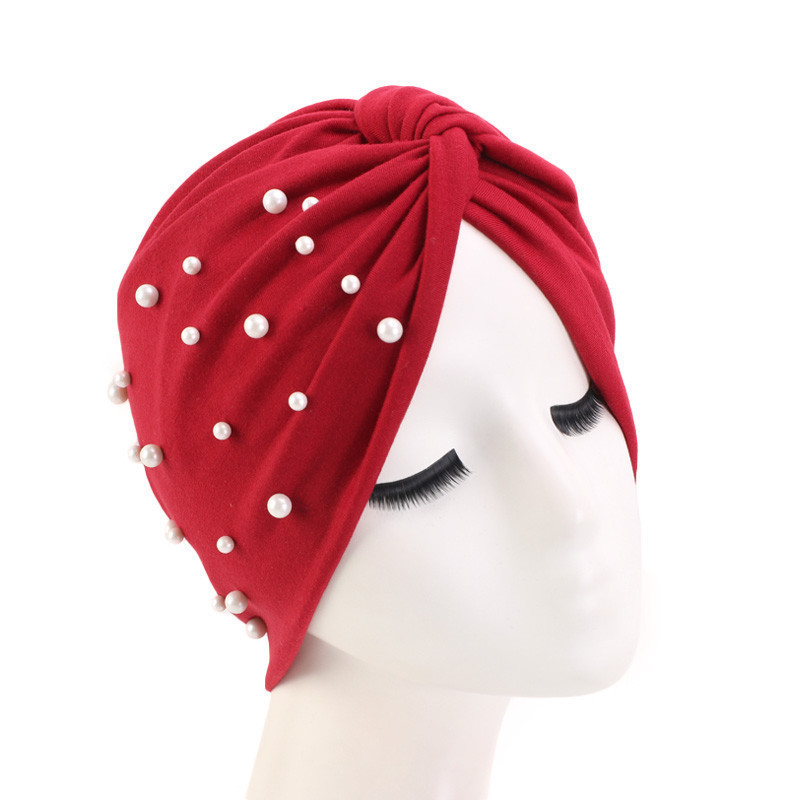 Women Soft Pre Tied Knot Fashion Pleated Turban Hat Beanie Headwrap Sleep Hat