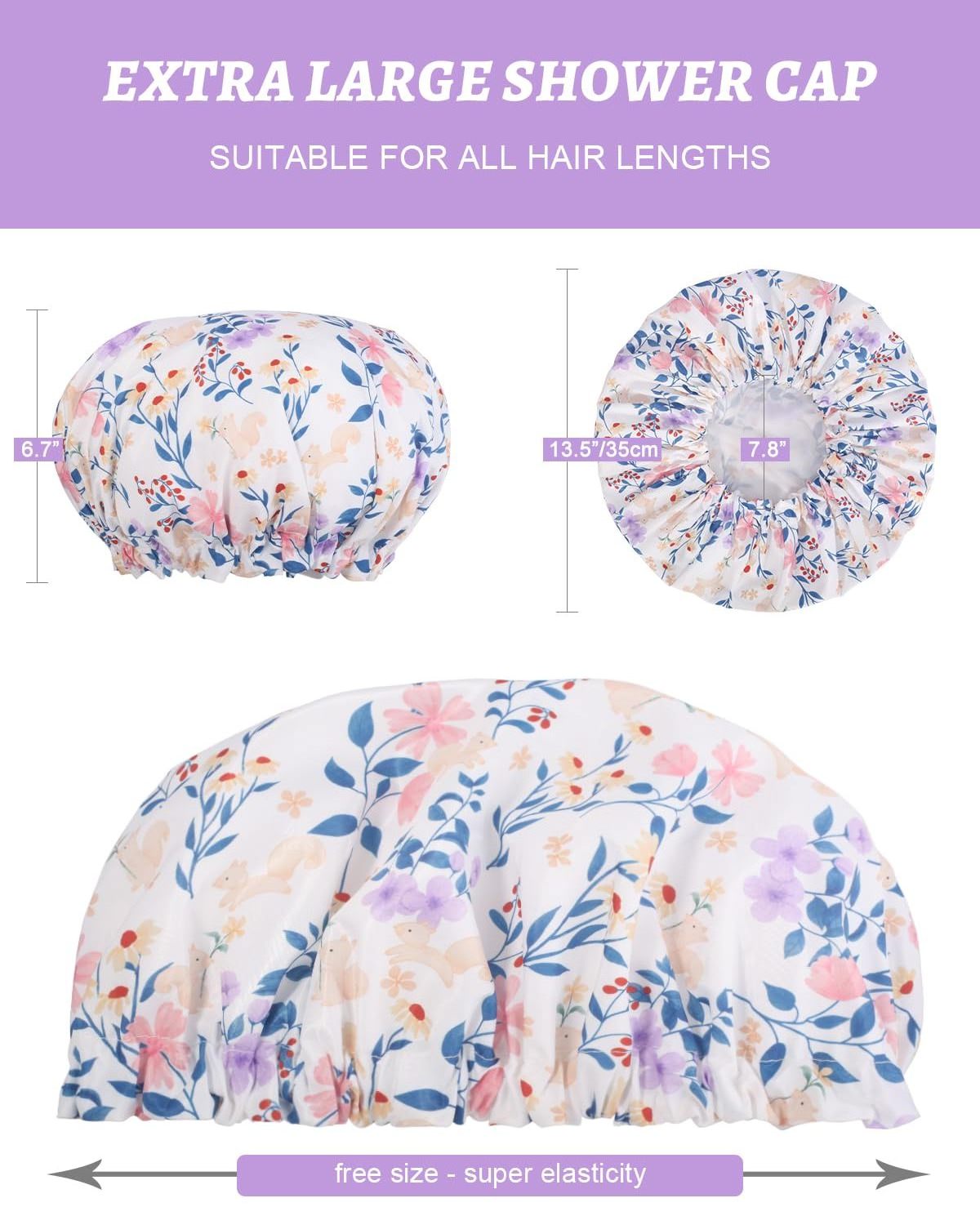 Customable and reusable elastic bathroom dual -protective layer hats ladies large waterproof shower cap