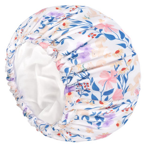 Customable and reusable elastic bathroom dual -protective layer hats ladies large waterproof shower cap