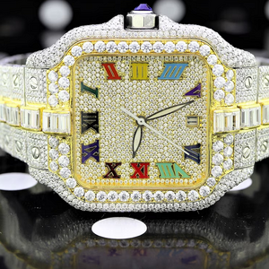 Fully Iced Out And Customized Hip Hop Two Tone Watch Baguettes Dual Tone Automatic Moissanite Diamond Bust Down Watch