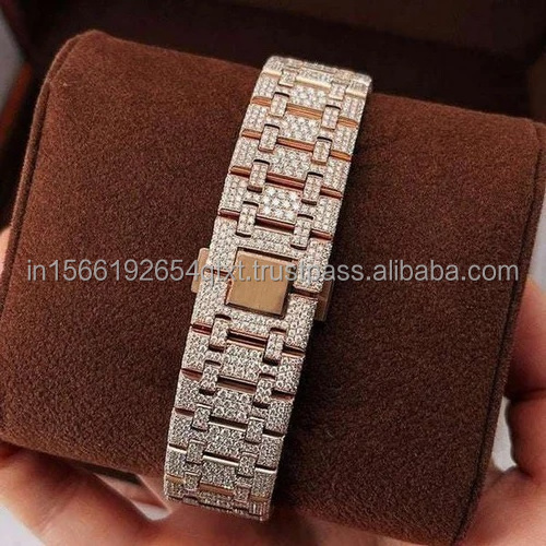 Gold Plated luxury bezel fully iced out moissanite diamond watch with hip hop style for gifting or business purpose from india