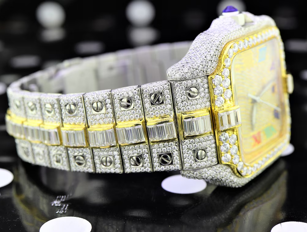 Fully Iced Out And Customized Hip Hop Two Tone Watch Baguettes Dual Tone Automatic Moissanite Diamond Bust Down Watch