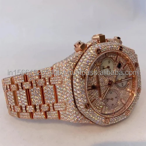 Gold Plated luxury bezel fully iced out moissanite diamond watch with hip hop style for gifting or business purpose from india