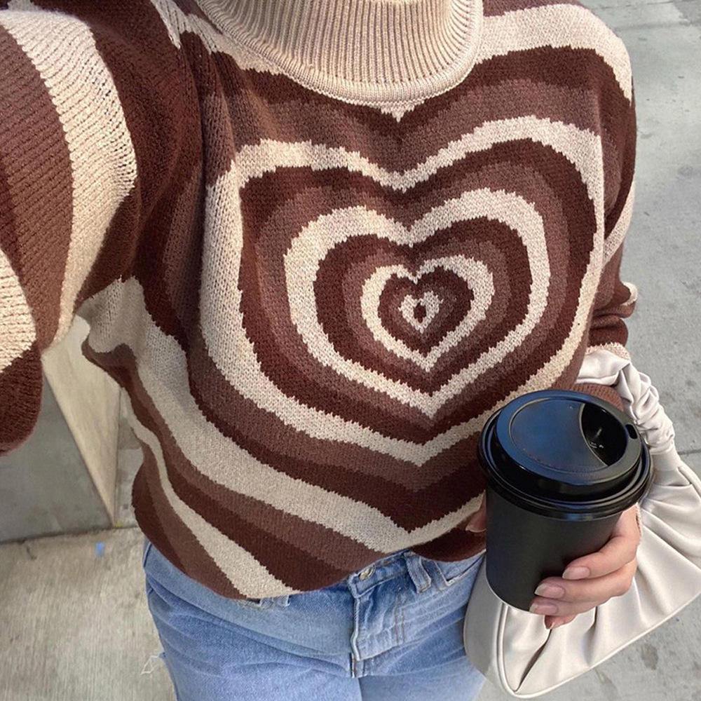 Fashion Women Striped Heart Sweater Sweet Pullovers Long Sleeve Knit Knitting Knitted Sweater For Women