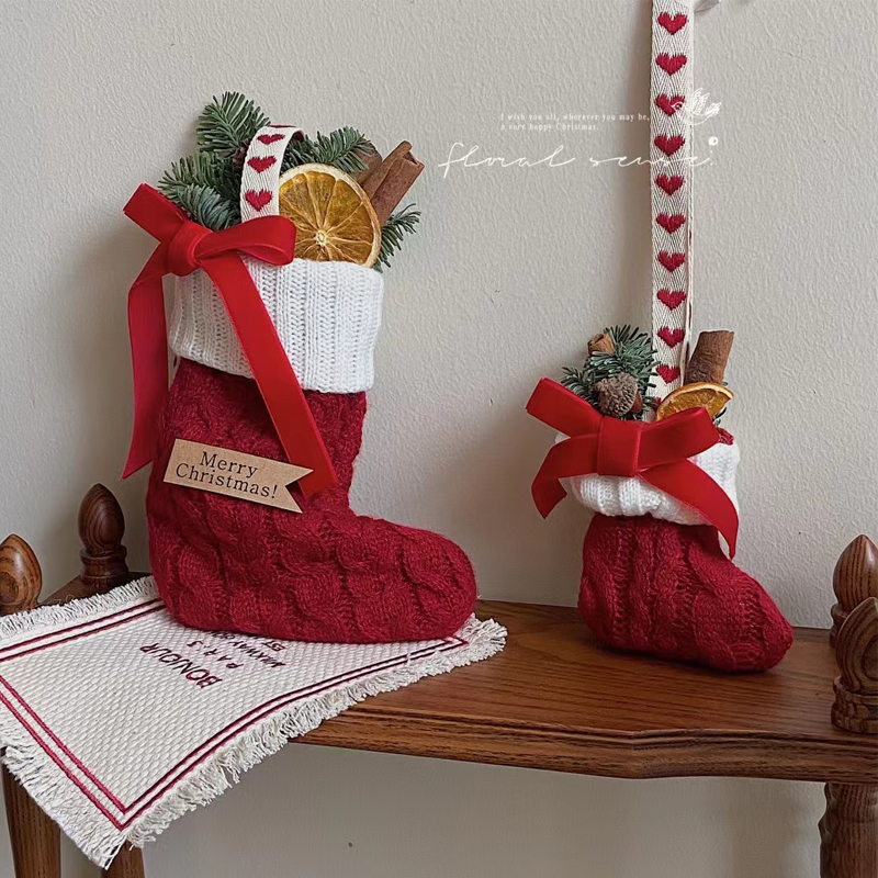 Xmas Stockings Hanging Ornament Gift Treat Bag Fireplace Decorative Christmas Stocking Knitted Pattern for home Party Decoration