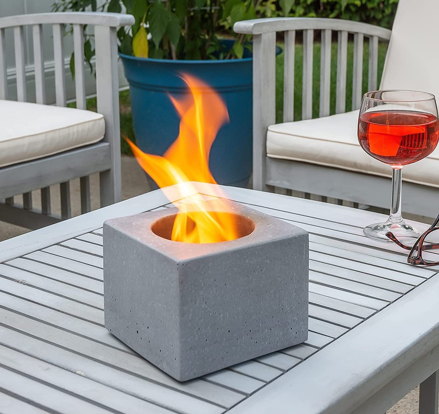 Premium Portable Rubbing Alcohol Personal Table Top Fireplace Concrete Square Mini Smokeless Tabletop Fire Pit Fire Bowl Indoor