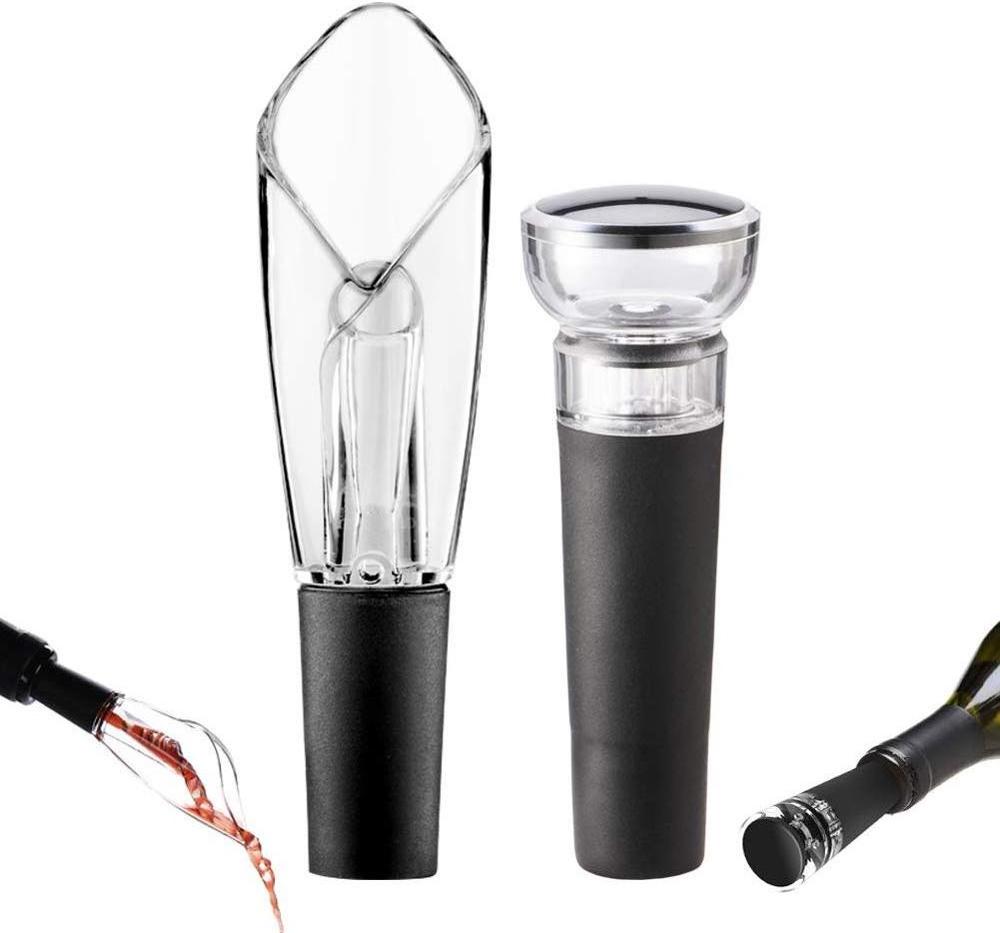 2 in 1 Wine Aerator Gift Set with Wine Aerator Dispenser & Vacuum Sealed Saver Bottle Stoppers