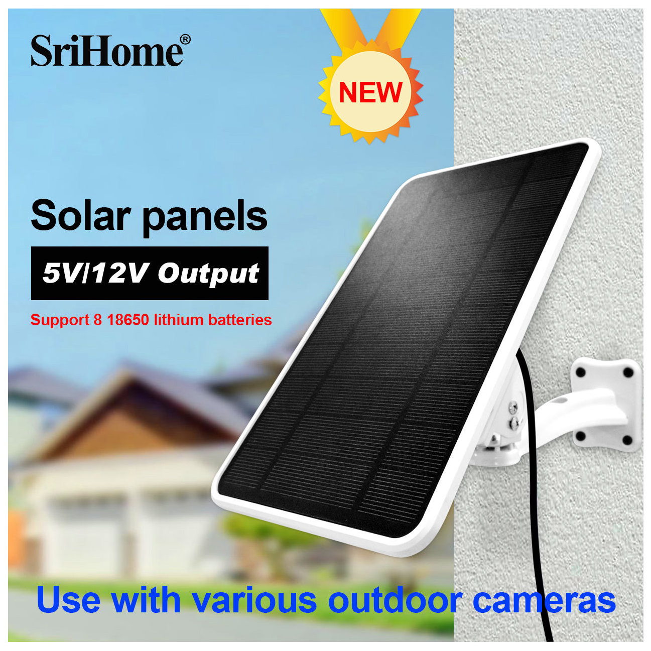 SriHome 5V/12V IP66 CCTV Security Solar Panel with Cameras Outdoor