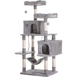 Large Multi-Level Cat Tree Condo Furniture with Sisal-Covered Scratching Posts, 2 Bigger Plush Condos, Perch Hammock for Kittens