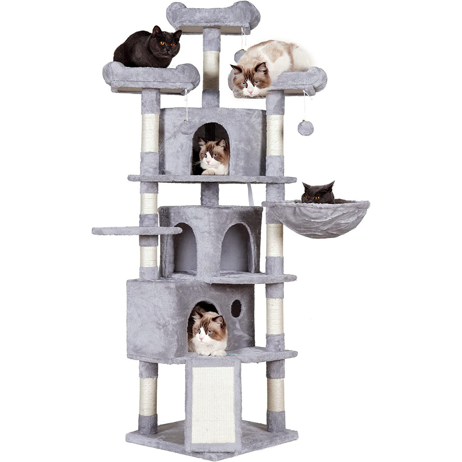 Sisal Covered Scratching Posts Perch Hammock Tunnel Plush Rooms Cat Tree Large Condo Tower Wood Cat Tree House