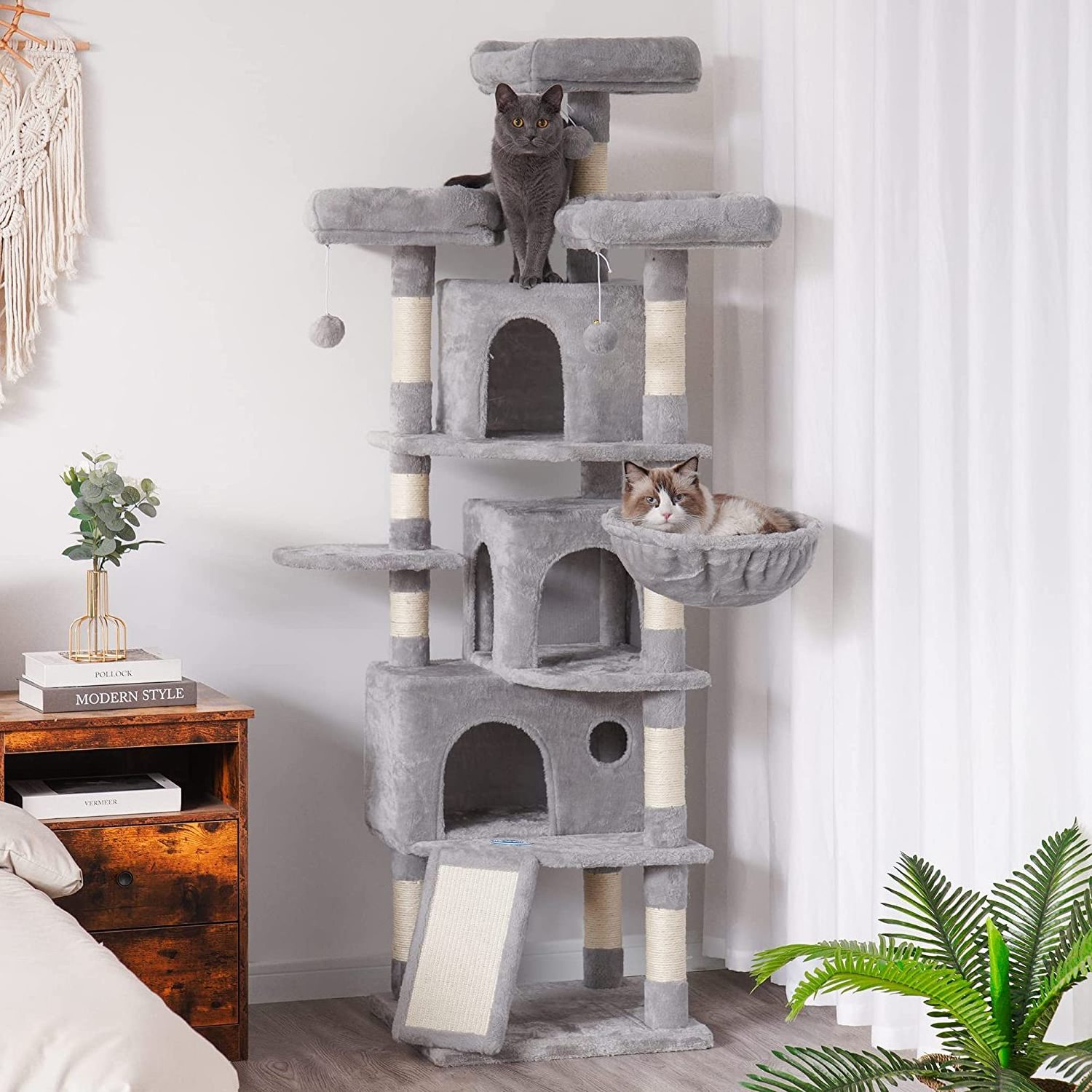 Sisal Covered Scratching Posts Perch Hammock Tunnel Plush Rooms Cat Tree Large Condo Tower Wood Cat Tree House