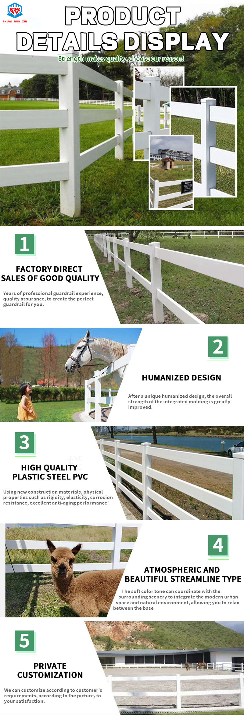 Prime PVC Post and Rail Horse Fence Vinyl Ranch Paddock Fence Gate