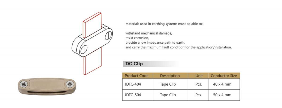 Earthing and Lighting Protection Material DC Clip 38-40 x 3-4 CU Tape Brass DC Current Tape Clip Clamp