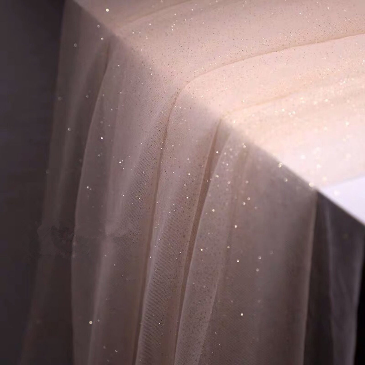 Champagne White Spray Silver Powder Soft Mesh Glitter Soft Wedding Veil Fabric background Shinning Tulle Mesh Fabric