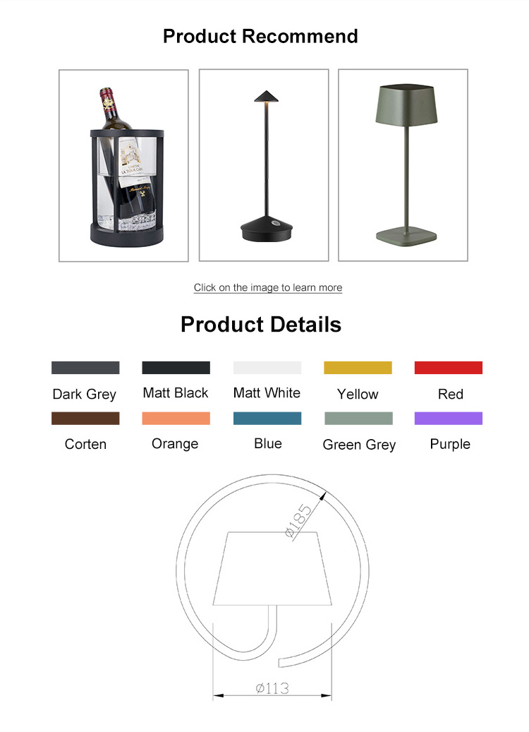 Outdoor cordless restaurant rechargeable touch lampada da tavolo led table lamp luxury