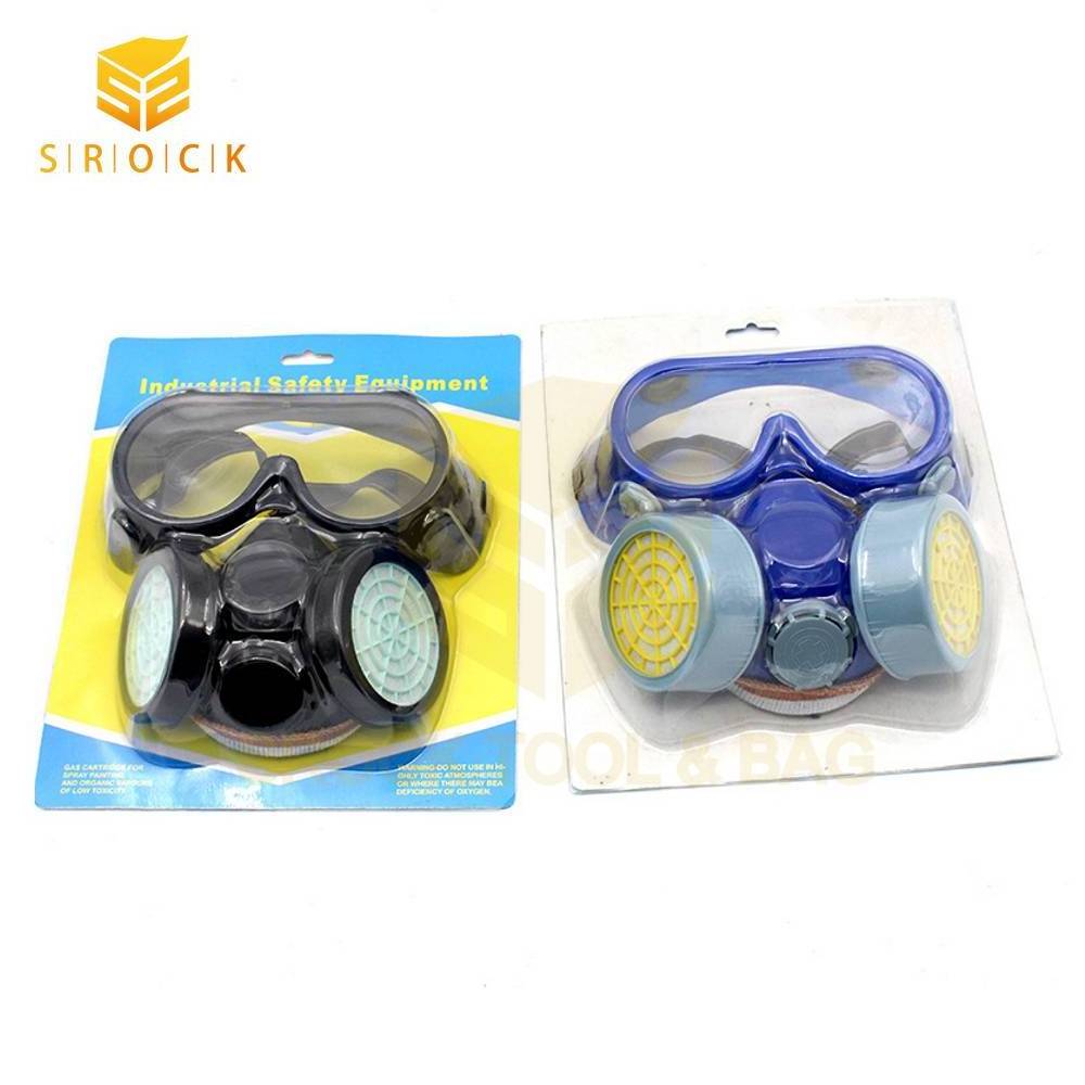 Chemical Gas Anti-Dust Spray Dual Cartridge Respirator Paint Filter Mask Goggles Set