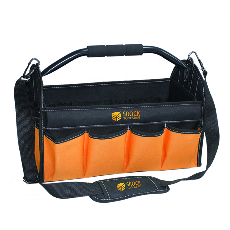 Foldable 16Inch Open-Top Tote Tool Bag With Steel Handle And Sponge Grip