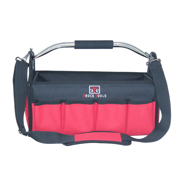 Foldable 16Inch Open-Top Tote Tool Bag With Steel Handle And Sponge Grip