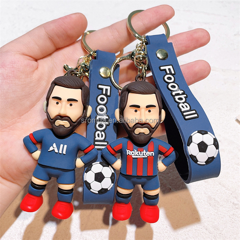 New Arrive Promotion Fans Small Gift Football Pendant Soccer Star Jerseys Figure Keychain 3D Messi Rubber Key chain