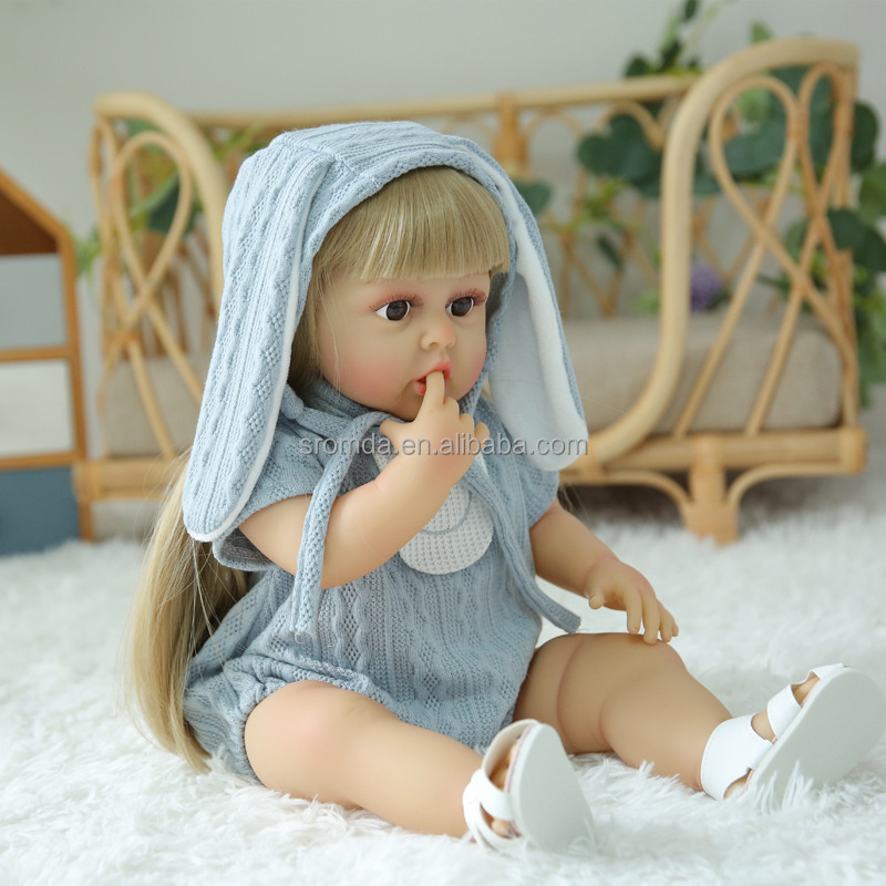 Sromda 22inch 55cm Plastic Big Size Cloth Body Real Looking Baby Toddler Doll Reborn Dolls Silicone Newborn Baby