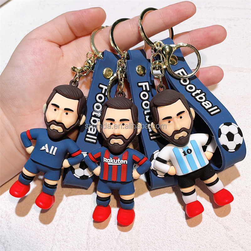 New Arrive Promotion Fans Small Gift Football Pendant Soccer Star Jerseys Figure Keychain 3D Messi Rubber Key chain