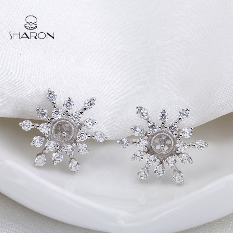 Wholesale Fashion Snowflake Design 925 Sterling Silver Pearl Bridal Jewelry Pendant Necklace Stud Earring Jewelry Set