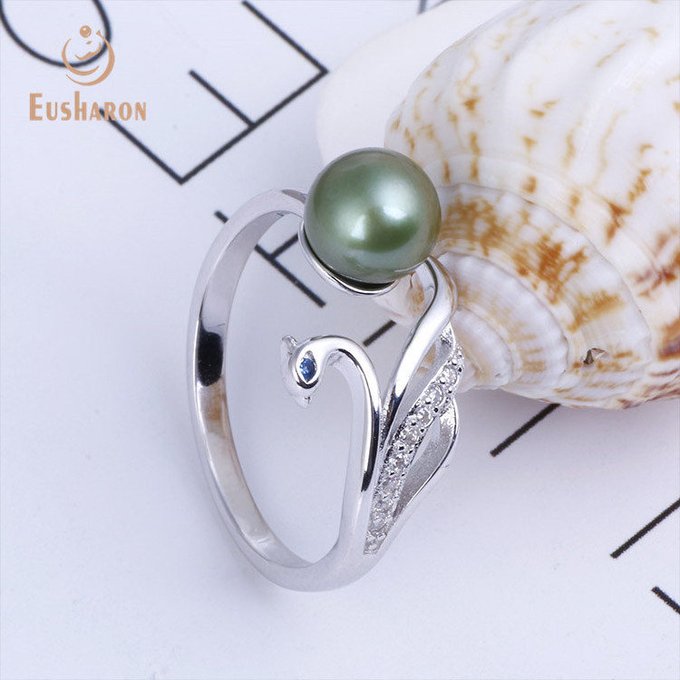 Cheap Peacock Opening Sterling Silver S925 Jewelry Cultured Freshwater Pearl Ring