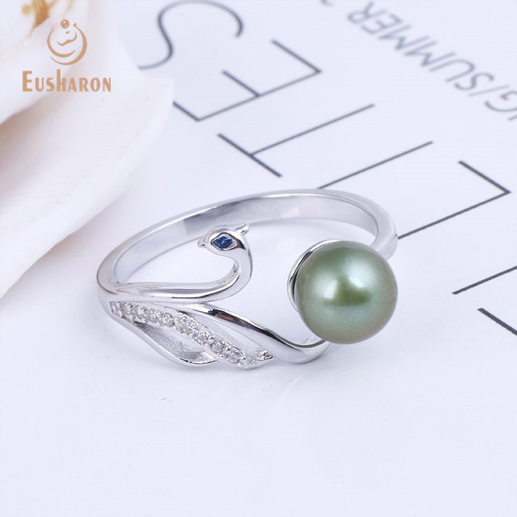 Cheap Peacock Opening Sterling Silver S925 Jewelry Cultured Freshwater Pearl Ring