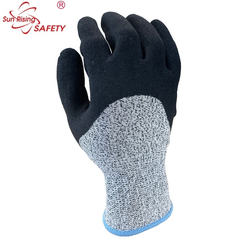 SRSAFETY Hot Sell CUT Level 5 Black Nitrile HALF Dipping Glue Anti-cutting And Wear-resistant Work Gloves Construction NITRILE