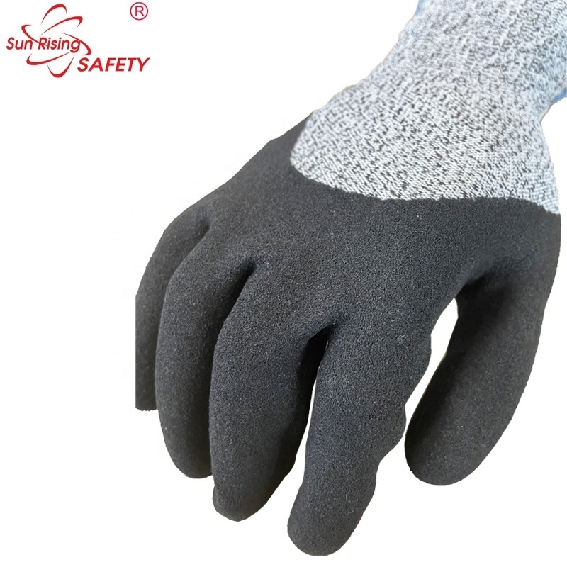 SRSAFETY Hot Sell CUT Level 5 Black Nitrile HALF Dipping Glue Anti-cutting And Wear-resistant Work Gloves Construction NITRILE