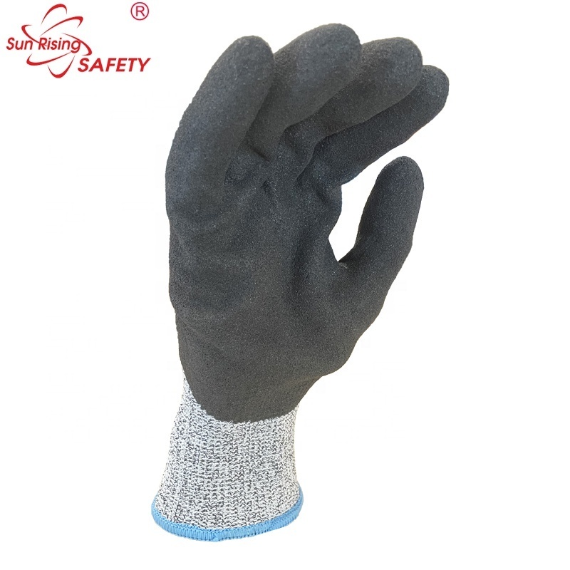 SRSAFETY Hot Sell CUT Level 5 Black Nitrile HALF Dipping Glue Anti-cutting And Wear-resistant Work Gloves Construction NITRILE