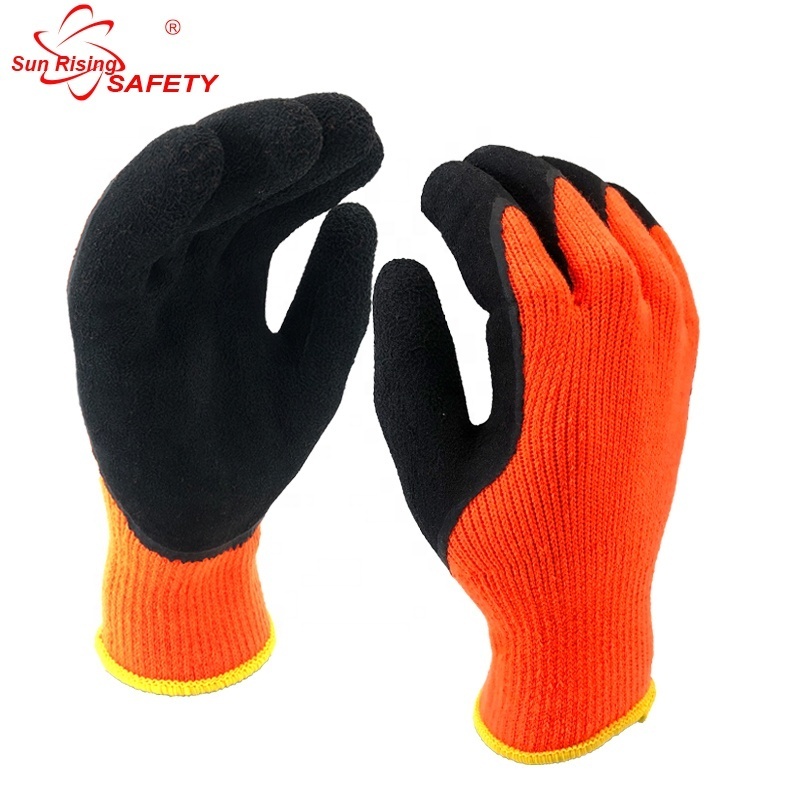 SRSAFETY orange thermal fleece liner gloves palm coated rubber gloves winter working glove