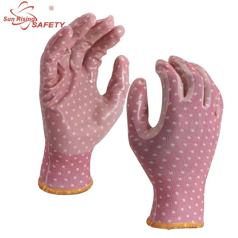 SRsafety Pink Nitrile Gloves Safety Agriculture Gardening Gloves for Women Kids Custom Logo Work Gloves