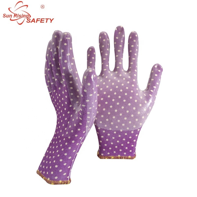 SRsafety Pink Nitrile Gloves Safety Agriculture Gardening Gloves for Women Kids Custom Logo Work Gloves