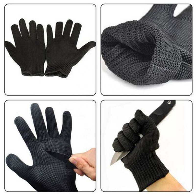 SRSAFETY Super Strong Cut Resistant Black Stainless Steel Mesh Butchers Glove