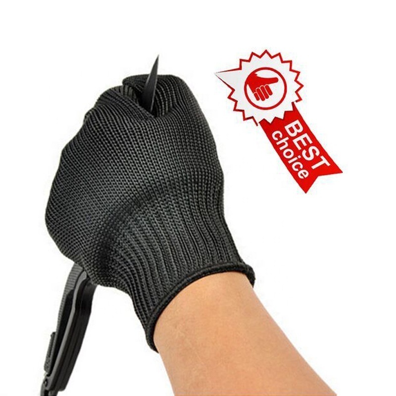 SRSAFETY Super Strong Cut Resistant Black Stainless Steel Mesh Butchers Glove