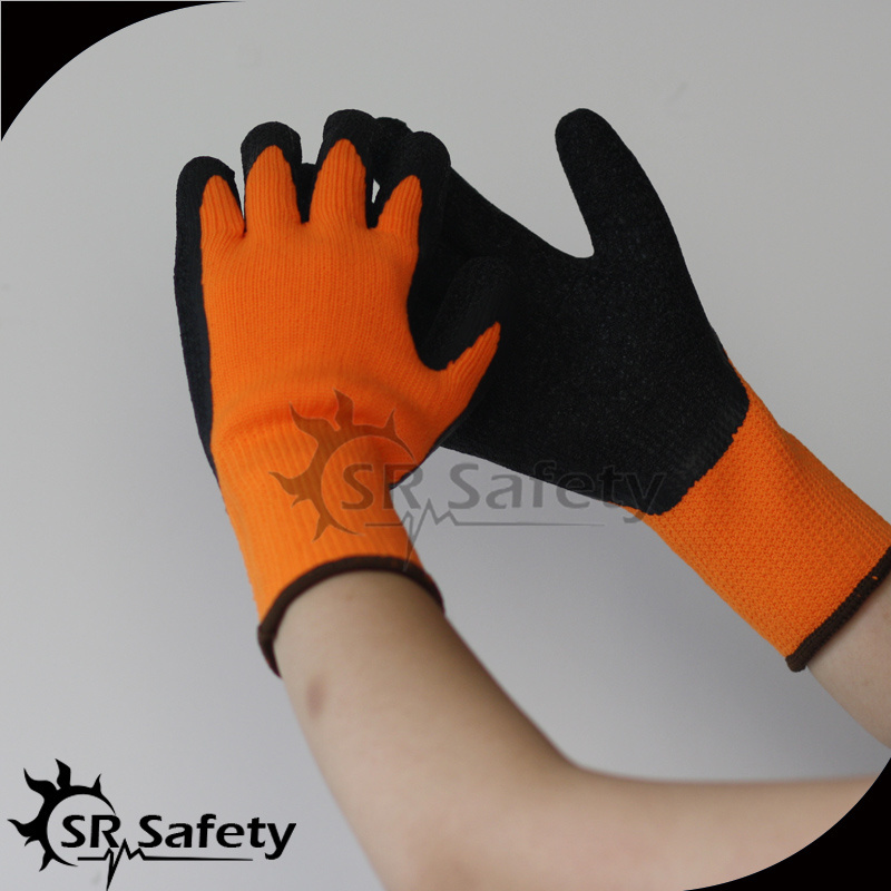 SRSAFETY orange thermal fleece liner gloves palm coated rubber gloves winter working glove