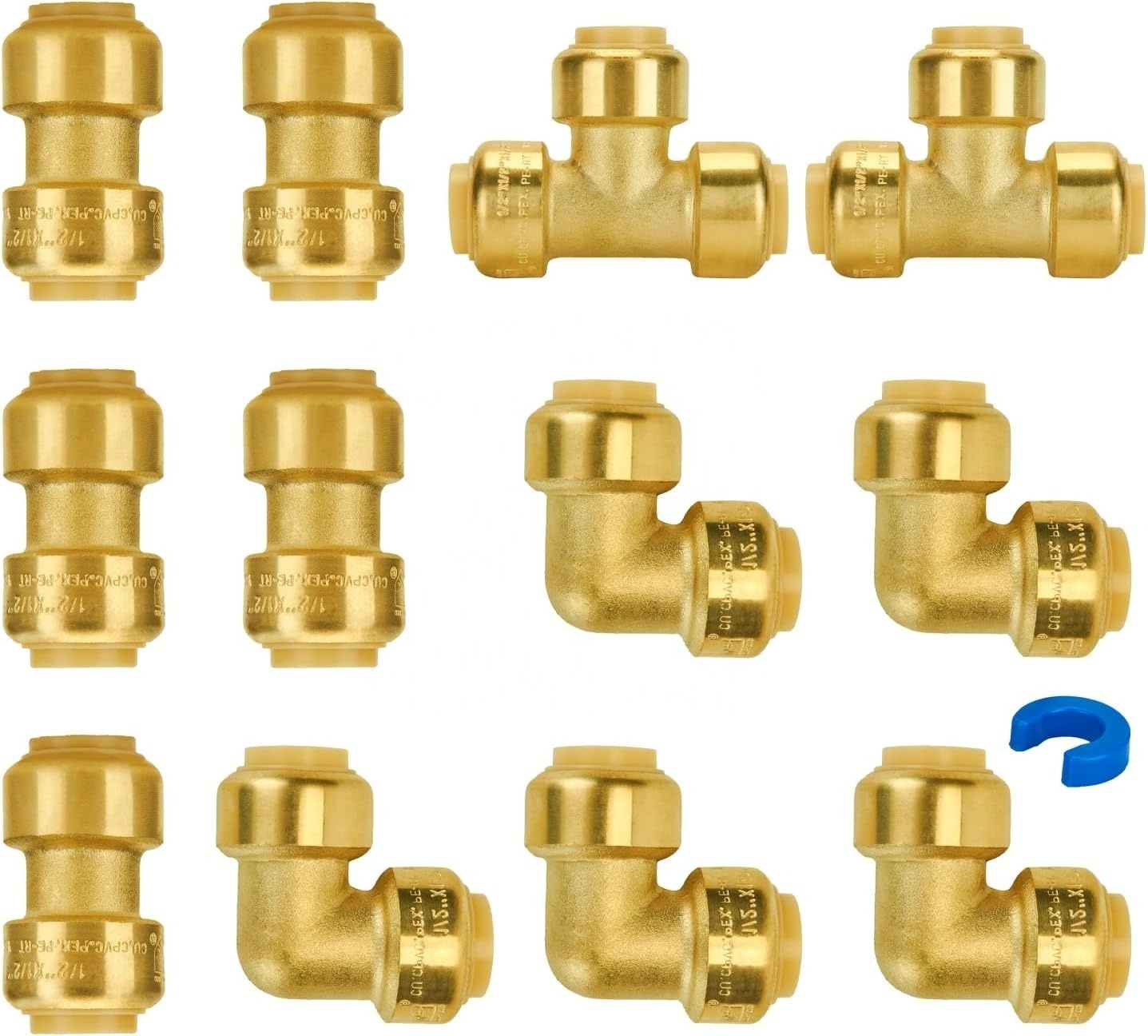 NPT Standard Push-Fit Brass Shark Bite Fittings for PEX Copper CPVC Pipes