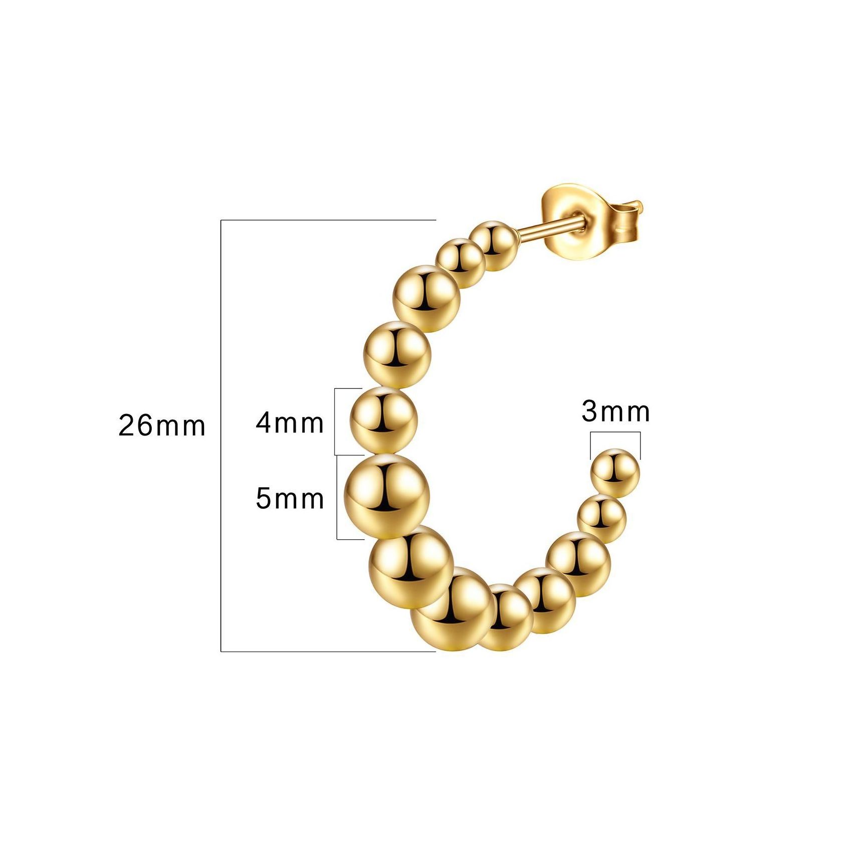 Multilayer Bead C Shape Stud Earrings Wedding For Woman Jewelry Stainless Steel Hoop Earrings 18k Gold Planted